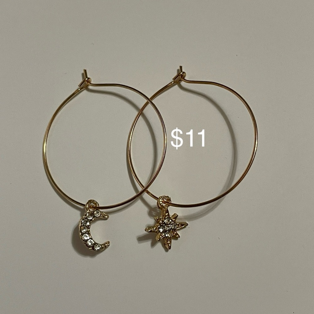 Gold Moon and Star Hoop Earrings